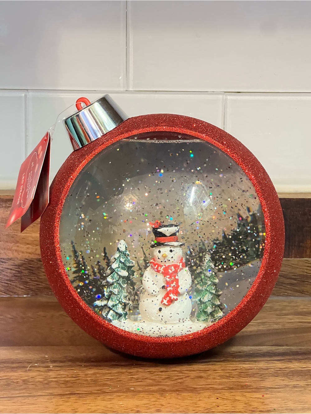 6” LED Snowman Water Globe Christmas Ornament Light Up Red Glitter Ball Lantern